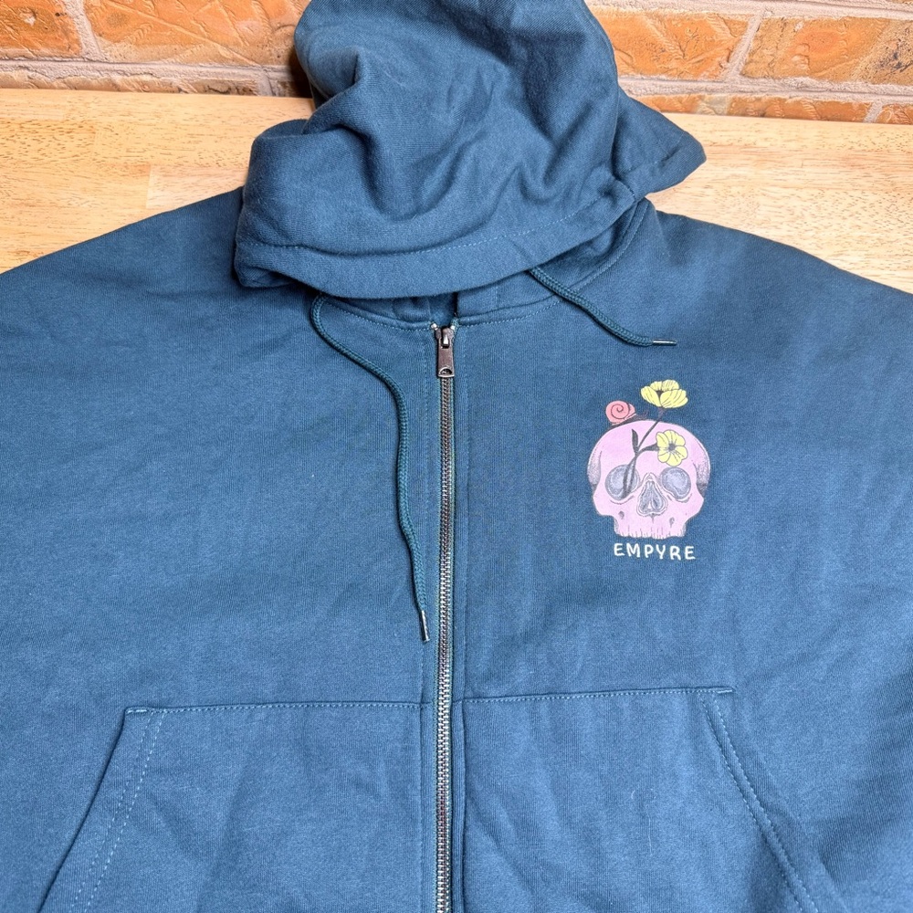 Empyre Blue Hoodie with Pink and Yellow Skull Design